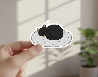 Sleeping Black Cat Sticker – Kawaii Nap, Waterproof Vinyl