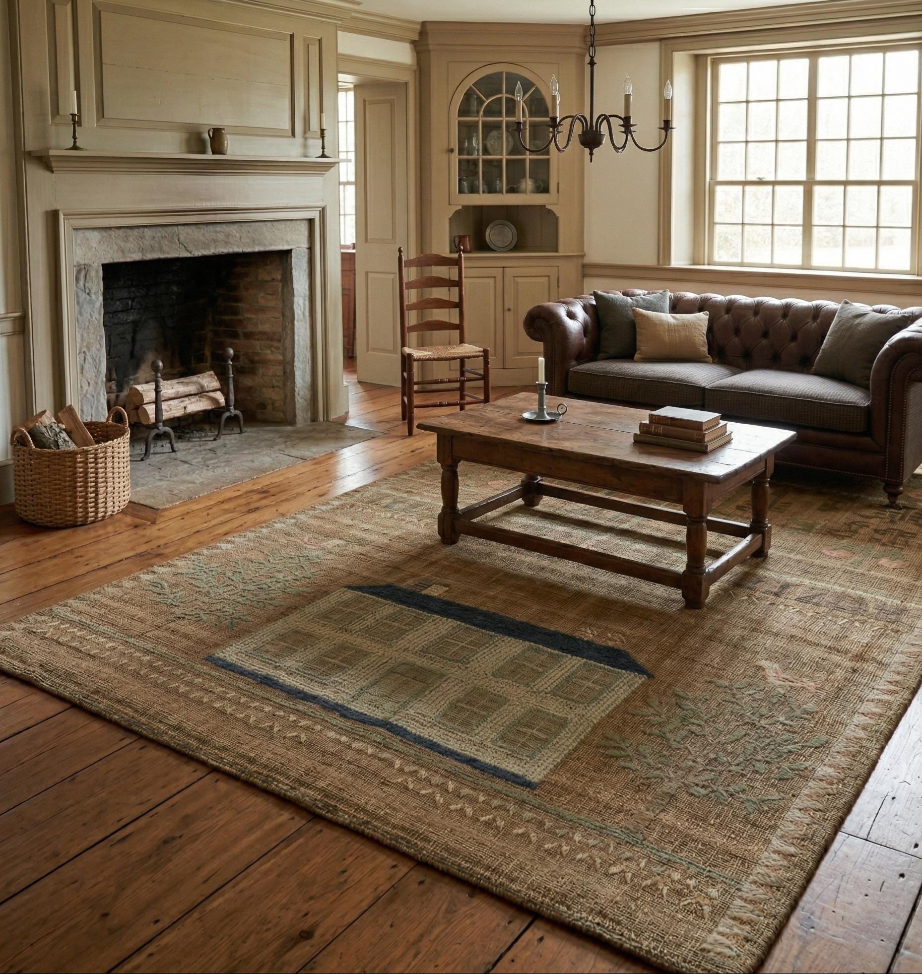 Primitive Folk House Area Rug | Vintage Sampler Motif Rug, Rustic Home ...