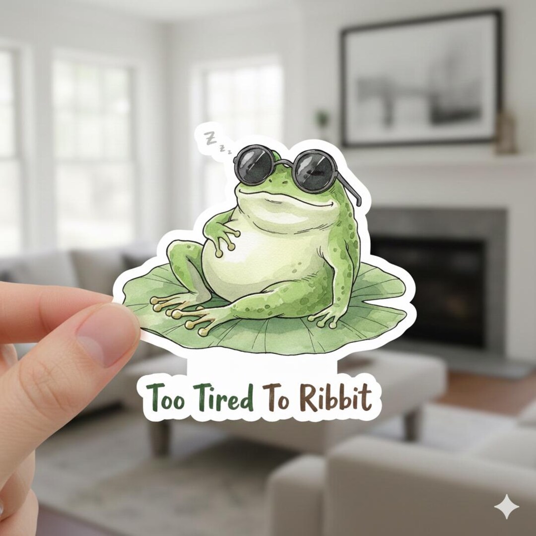 Too Tired to Ribbit Frog Sticker | Sassy Frog Sticker for Mental Health ...