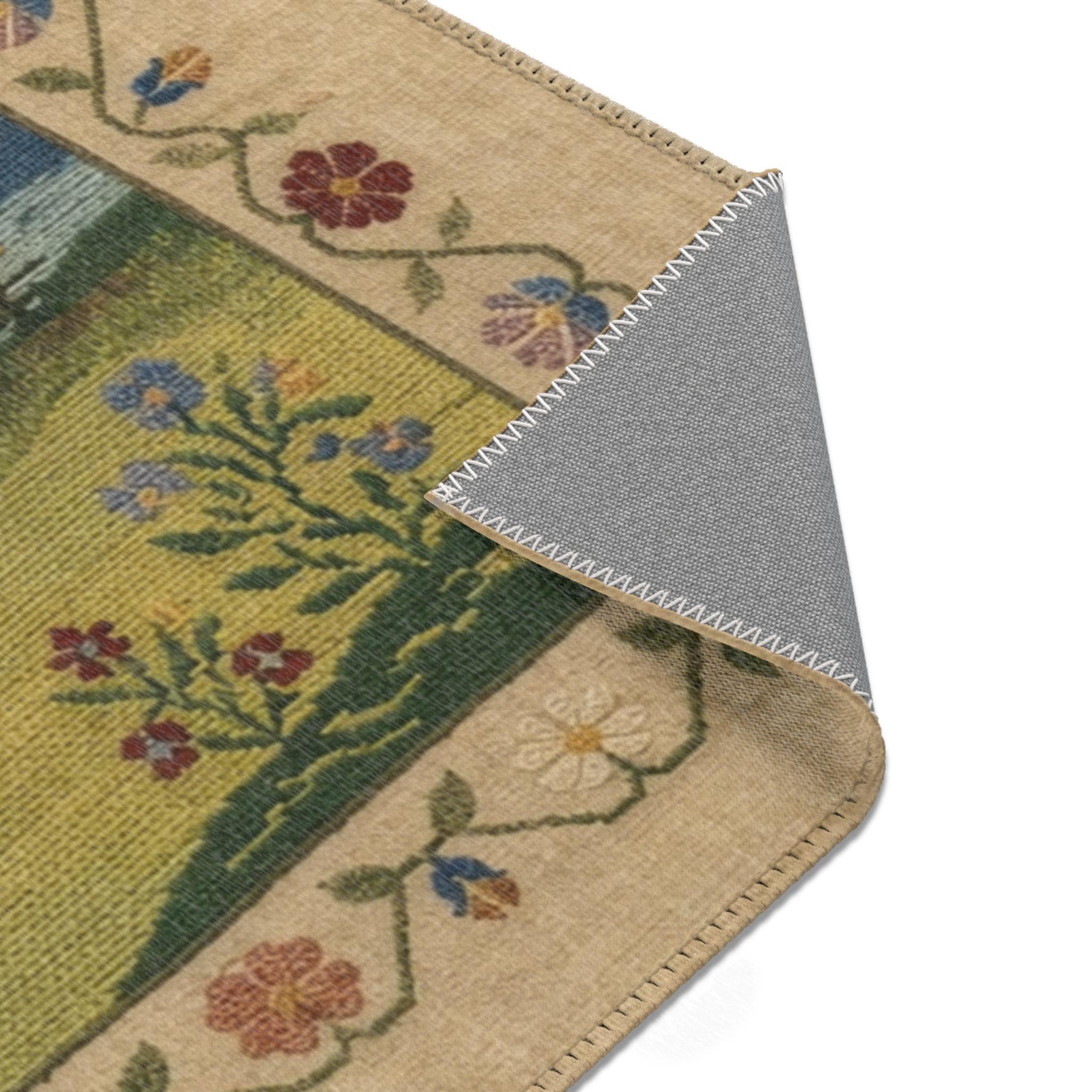 Folk Farmhouse Scene Area Rugs | Vintage Country House Sampler Design ...
