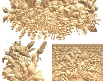 33 STL-pakket bloemenreliëf: CNC-bloemmodellen voor houtsnijwerk, decoratieve panelen, Artcam Aspire VCarve CNC-bestanden