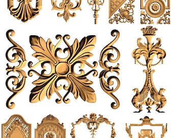 Paquete de 30 adornos arquitectónicos para puertas en formato STL, modelos clásicos de decoración CNC para tallado de madera, archivos de enrutador CNC para Aspire Artcam Carveco