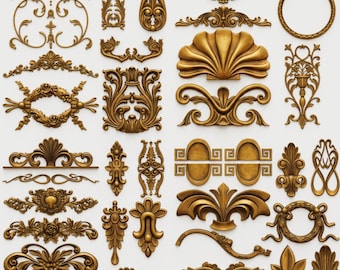 100 Baroque Floral Ornament STL Pack Decorative CNC Relief Models Rococo Scrolls Furniture Panels Carving Files