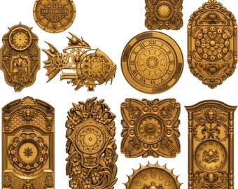 35 Pcs  Steampunk Clock STL Files for 3D Print and CNC Router, Industrial Gear Biker Relief Models Pack, Nautical Animal Wood Carving Aspire