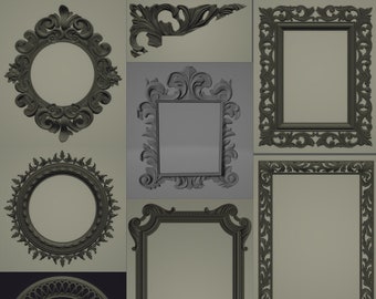 3D STL Models Unique Mirrors and Frames 100 Pcs Deco for CNC Router Aspire Artcam  Engraver Carving 3D Design Digital Product 1