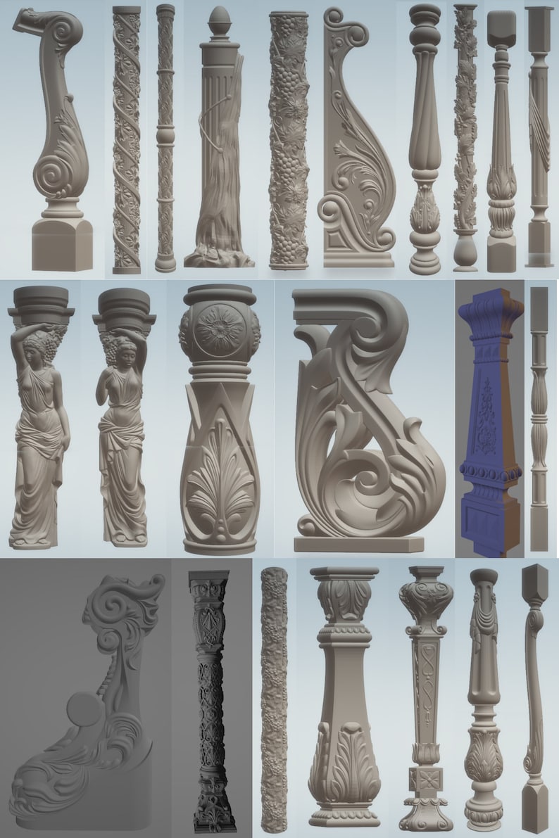 167 Baluster STL Models CNC Router Files, Wood Carving Columns Pillars ...