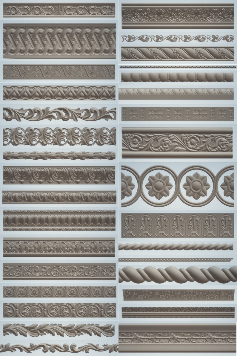 3D STL Models Baguette Borders Moldings Sills 166 Pcs Deco for CNC Router Aspire Artcam Engraver Carving Design Digital Product 2 image 1
