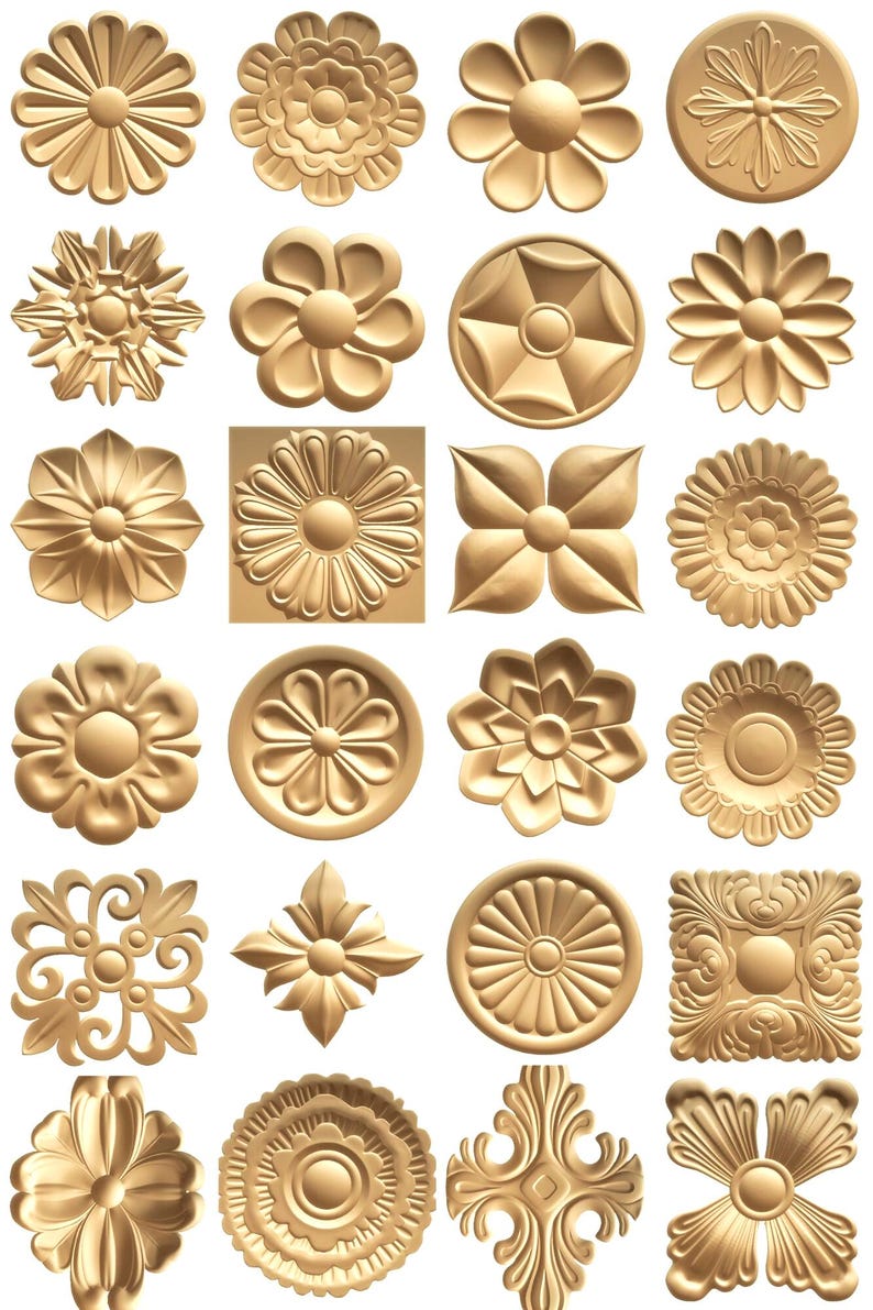 91 florale STL-Modelle für CNC-Fräsen, Rosenrelief-Schnitzdateien, 3D-Holzschnitzmuster, botanische Dekorationen (digitaler Download) Bild 3