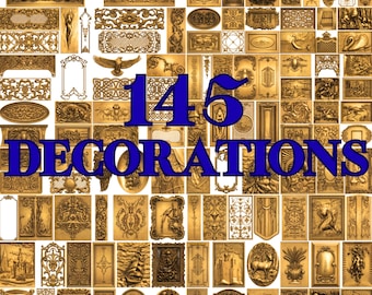 145 Pcs Decorative Door Panels 3D STL Models for CNC Router, Cabinet Door Fronts, Radiator Cover Grille Reliefs Bundle, Digital Download