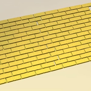 May include: A golden brick pattern arranged in rows, creating a textured surface. The bricks are rectangular and evenly spaced, with a slight overlap. The background is a light beige and blue.