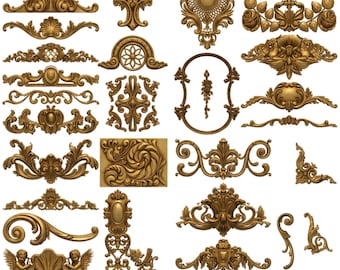 100 Baroque Rococo STL Files CNC Ornament Pack | Furniture Carving Reliefs, Applique Decor, Vintage Scrolls, Wood CNC Designs