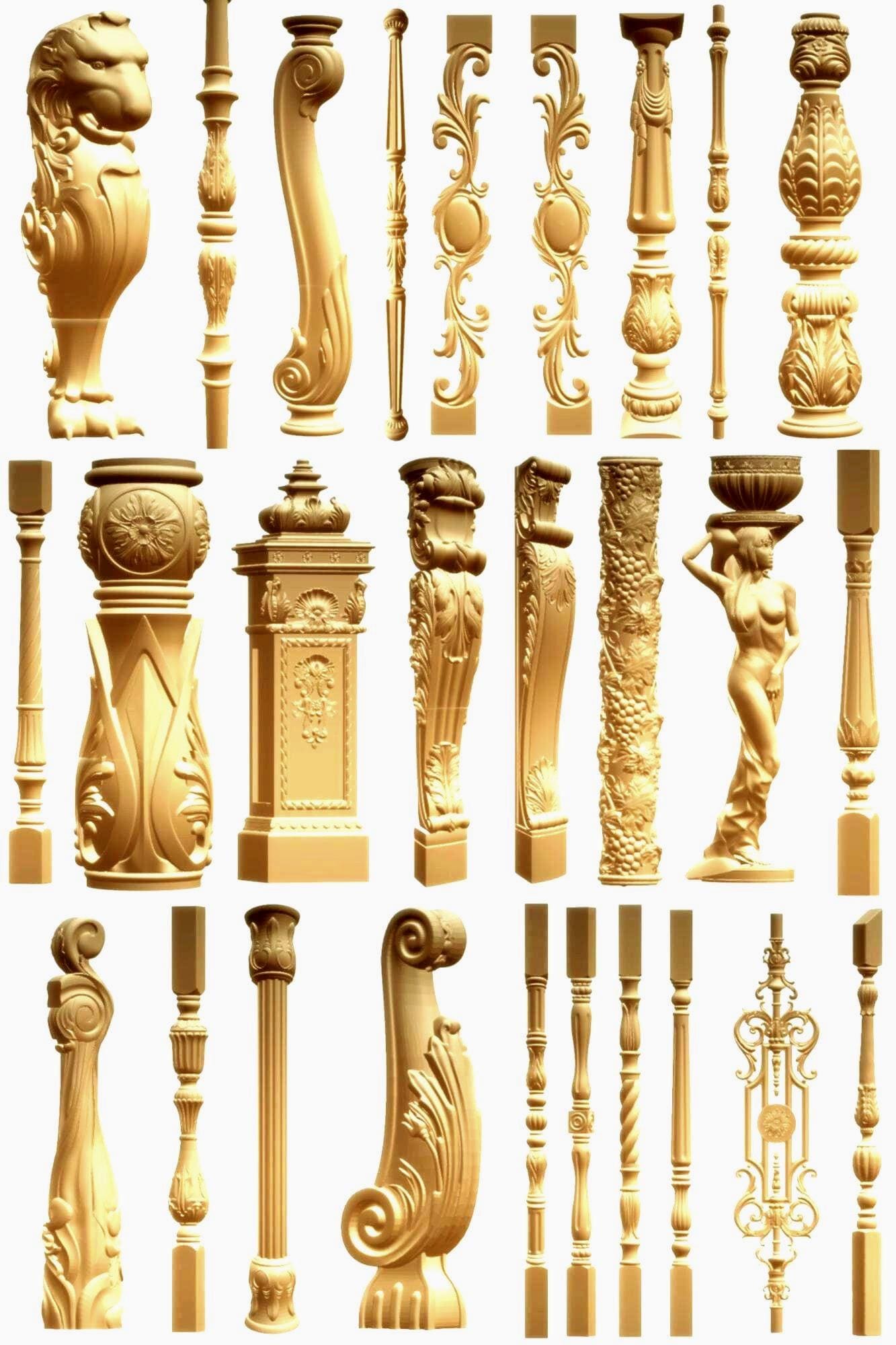 3D STL Models: Pillars, Balusters & Fences (67 Pcs) - CNC Router Carving (Digital Product) - X032
