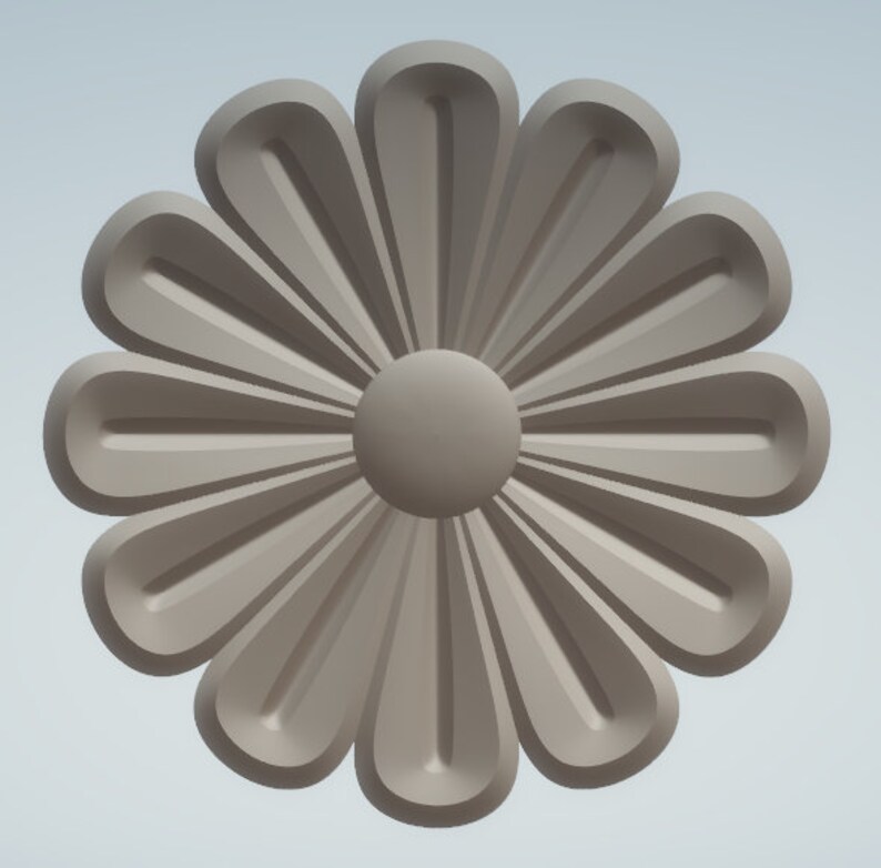 K&ouml;nnte beinhalten: Eine gro&szlig;e, dekorative, graue 3D-Blume mit 16 Bl&uuml;tenbl&auml;ttern. Die Blume hat eine kreisf&ouml;rmige Mitte.