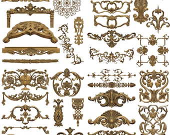 100 Baroque Rococo Ornament STL CNC Files Furniture Decor Relief Carving 3D Models Applique Vintage Panel Engraving Pack