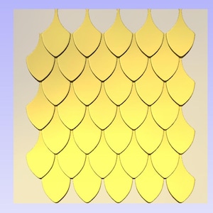 May include: A repeating pattern of golden, teardrop-shaped scales. The scales are arranged in a grid-like fashion, overlapping slightly to create a textured surface. The design has a three-dimensional appearance, with subtle shading to enhance the depth.