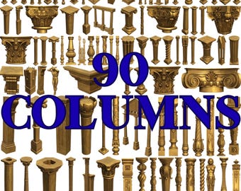 90 Pcs Column Collection 3D STL Files for CNC Router, Ancient Greek Roman Architecture Pillars, Architectural Decor, Digital Download
