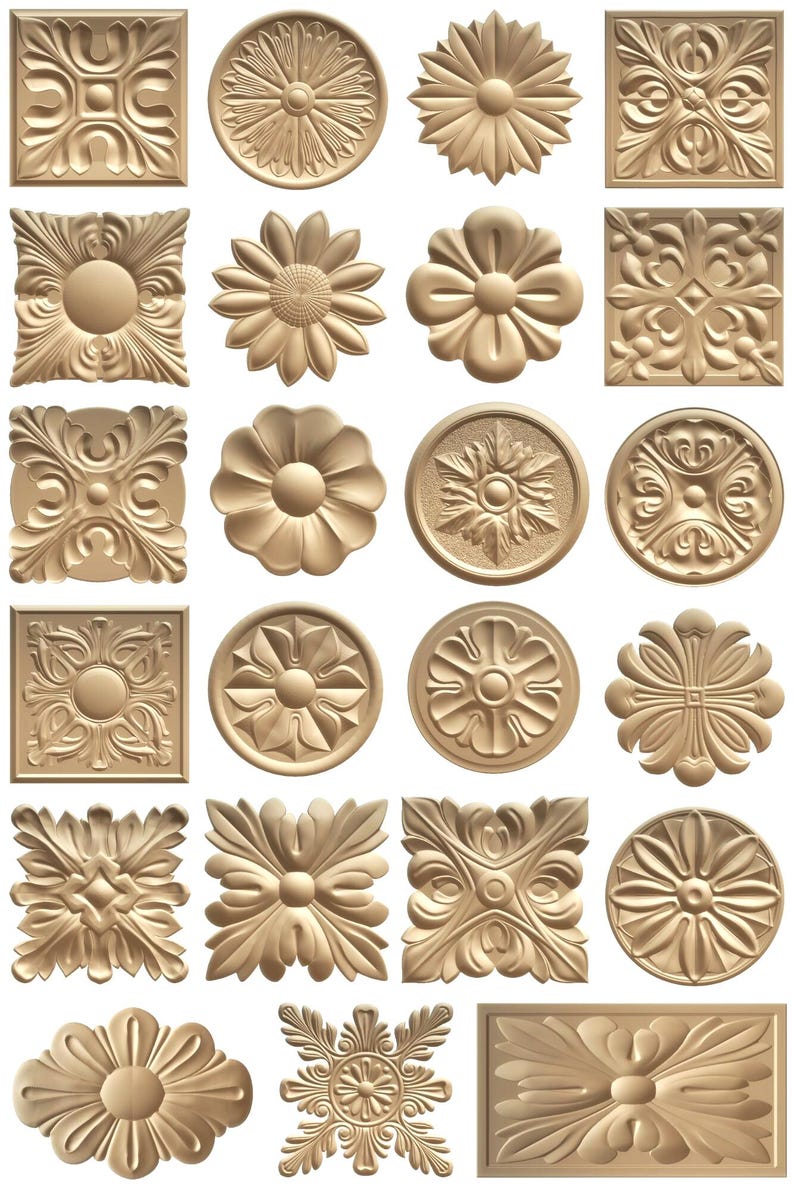 91 florale STL-Modelle für CNC-Fräsen, Rosenrelief-Schnitzdateien, 3D-Holzschnitzmuster, botanische Dekorationen (digitaler Download) Bild 4