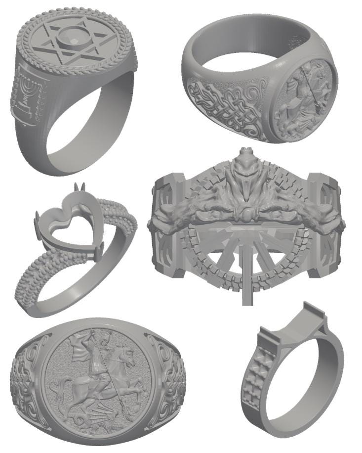 132 Ring STL Bundle Jewelry 3D Print Files Signet Wedding Band Rings ...