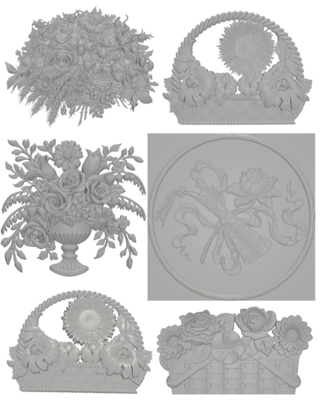 33 Floral Relief Stl Files Cnc Router, Flower Carving Models, Wood ...