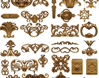 100 Baroque Ornament STL Pack Decorative CNC Relief Models Rococo Frame Scroll Medallion Furniture Carving Files