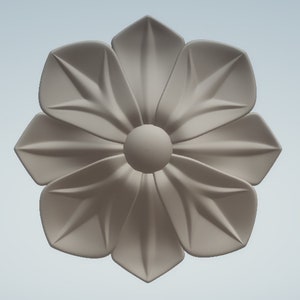 K&ouml;nnte beinhalten: Eine wei&szlig;e, dreidimensionale Blume mit acht Bl&uuml;tenbl&auml;ttern und einer runden Mitte. Die Blume hat eine strukturierte, leicht unebene Oberfl&auml;che.