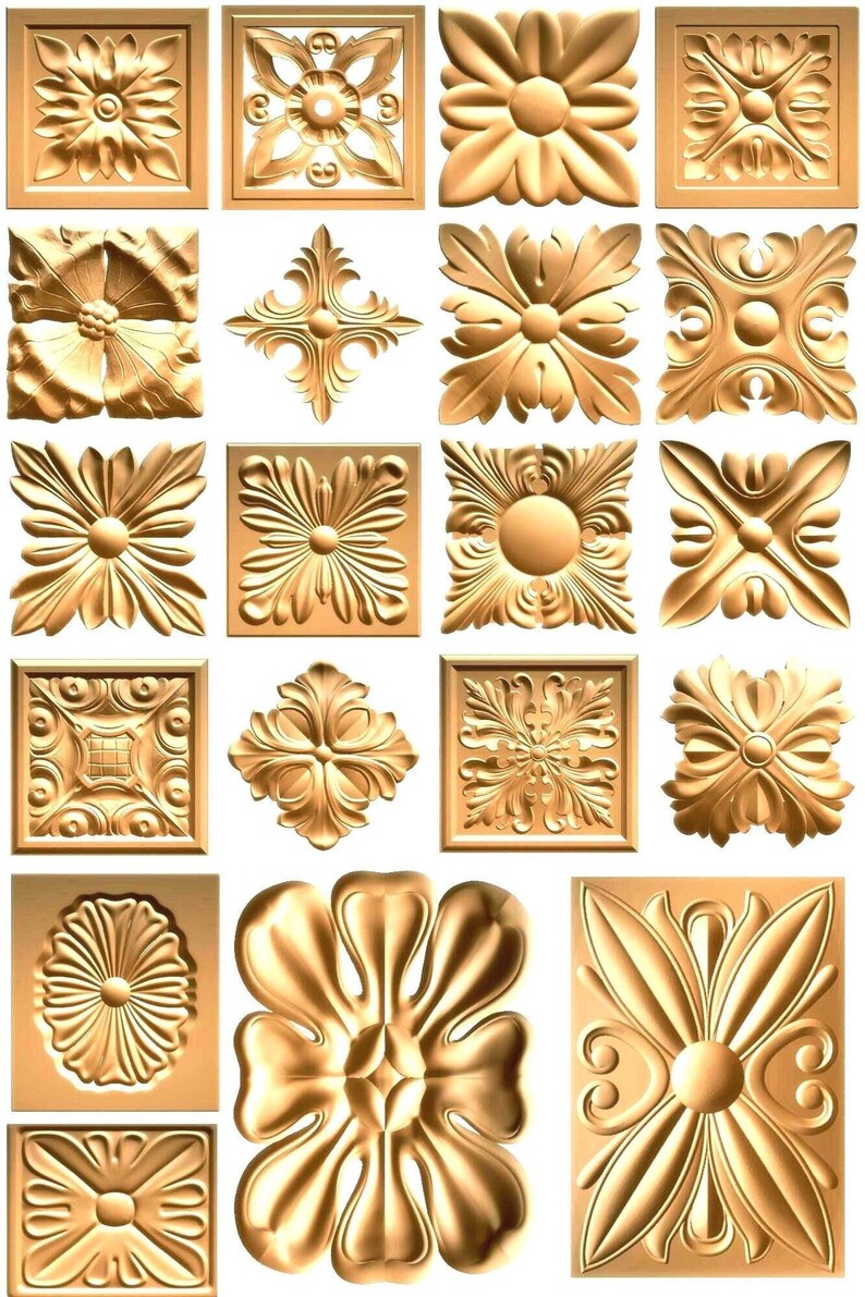 91 florale STL-Modelle für CNC-Fräsen, Rosenrelief-Schnitzdateien, 3D-Holzschnitzmuster, botanische Dekorationen (digitaler Download) Bild 2