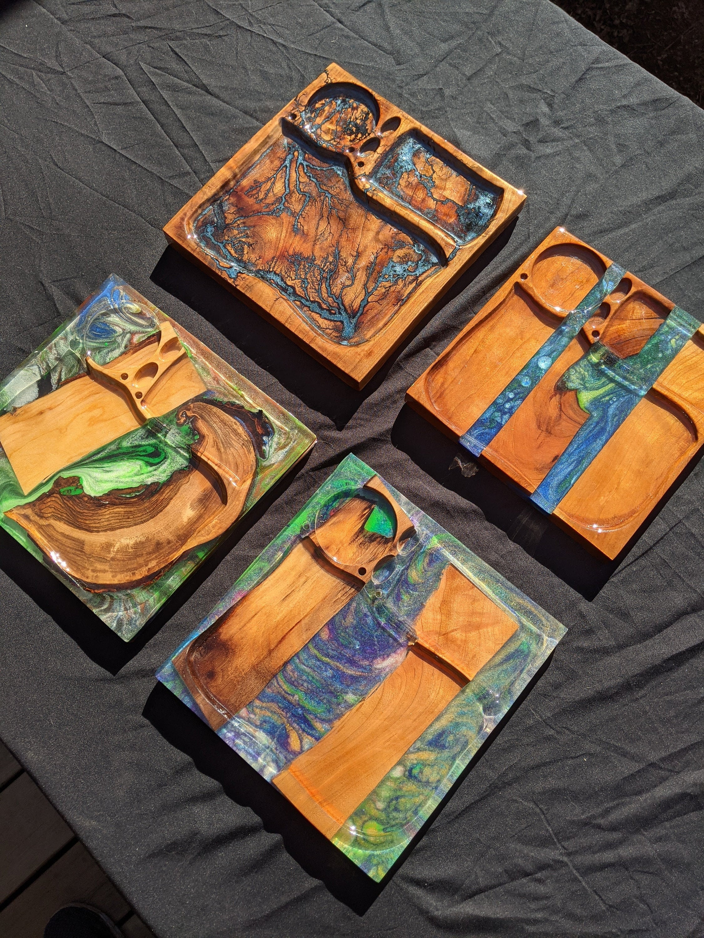 Rolling tray epoxy live edge wood 9x9 Etsy