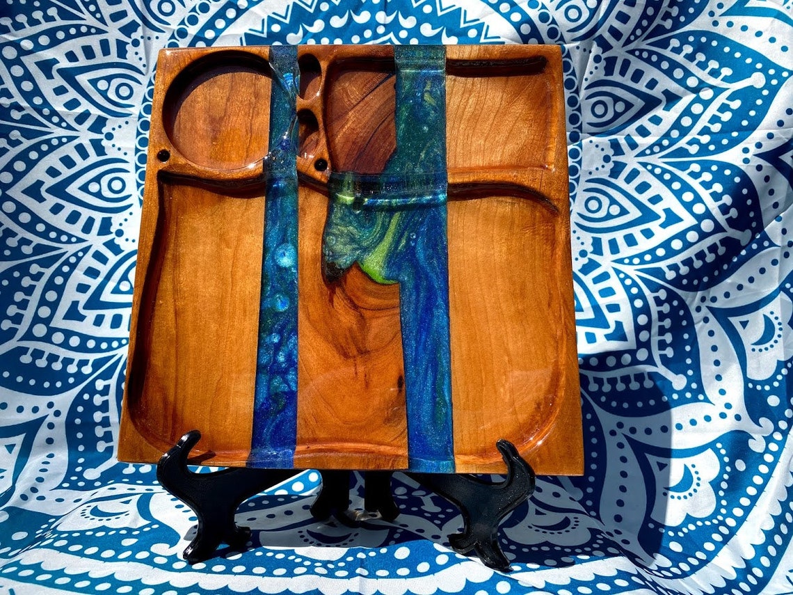 Rolling tray epoxy live edge wood 9x9 Etsy
