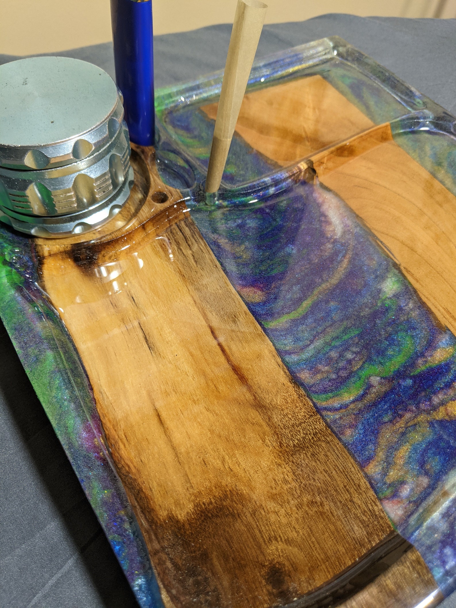 Rolling tray epoxy live edge wood 9x9 Etsy