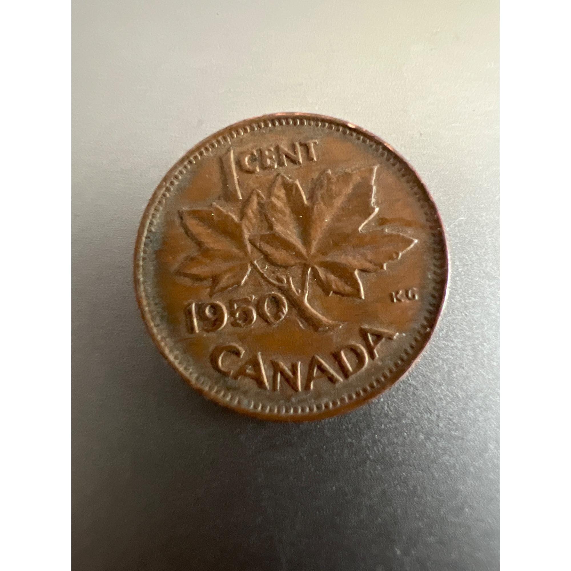 1950 Canadian One Cent Coin King George VI Maple Leaf Design