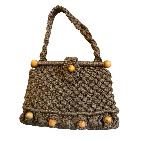 Vintage Macrame Crochet Purse Shoulder Bag Thick … - image 1