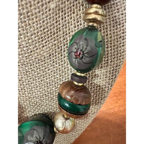 Vintage Handpainted Wood Bead Necklace Graduated barr - Gem