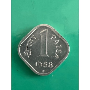 1968 Indian 1 Paisa Coin Square Shape With Lion Emblem Vintage Collectible