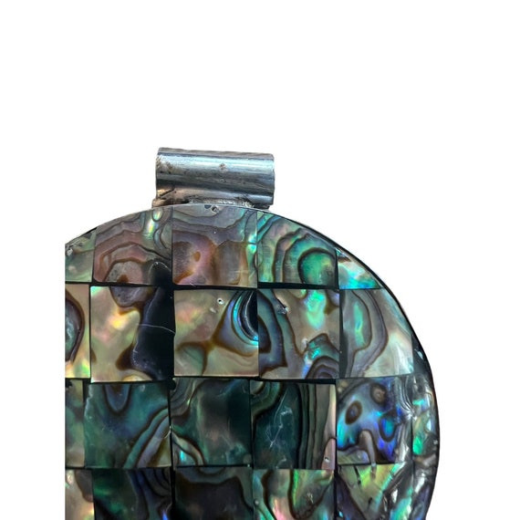Vintage Abalone Patchwork Slide Pendant Silver To… - image 4