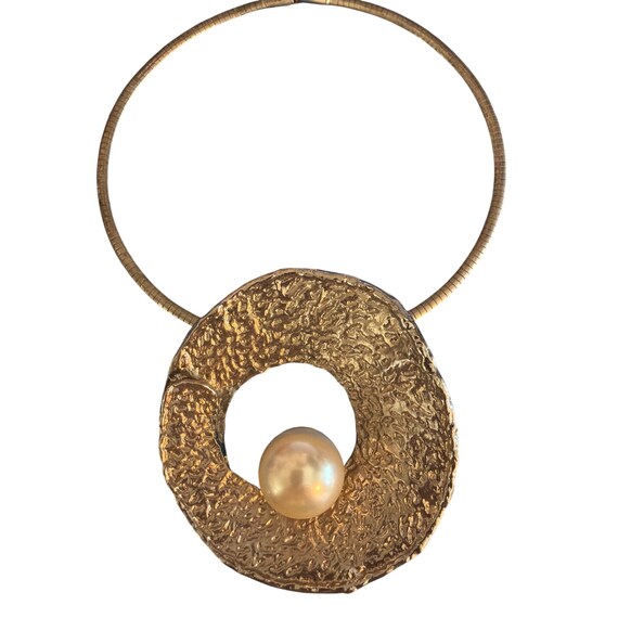 Large Textured Silver Tone Statement Pendant Neck… - image 2