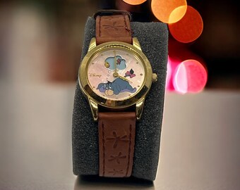 Vintage Disney Seiko SII Winnie the Pooh Eeyore Watch Leather Band Gold Tone