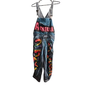 Vintage 80s 90s Old Navy Denim Overalls Airbrushed Hip Hop Kidz Youth 12
