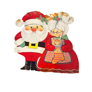 Vintage Carrington Santa Mrs. Claus kartonnen gestanste kerstsok 13"