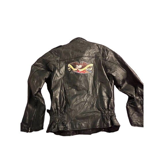 Vintage Black Leather Patchwork Jacket Biker Bomb… - image 2