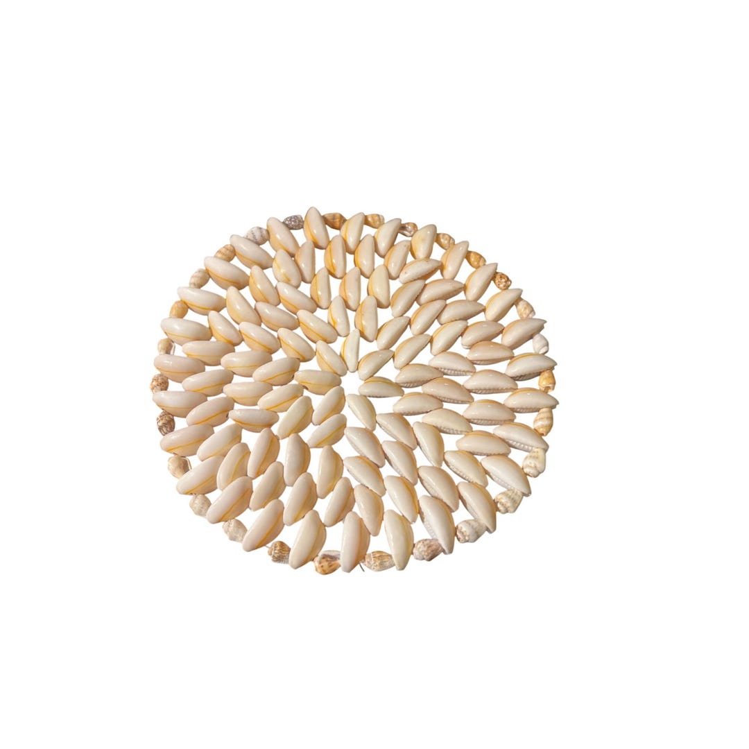 Vintage Handcrafted Cowrie Shell Seashell Round Trivet Coaster Estate 7 ...