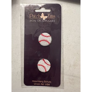 Patch Ems Iron on appliques Baseball White Red .75&quot; across NEW
