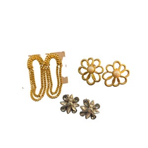 3 Pair Vintage Avon Pierced Earrings Gold Silver Tone Chains Rhinestones Flowers