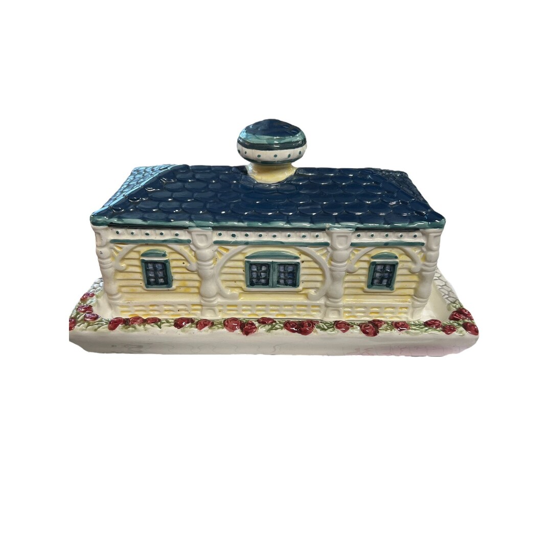 Vintage 1998 Cracker Barrel Butter Dish Victorian House Ceramic 8.25 X