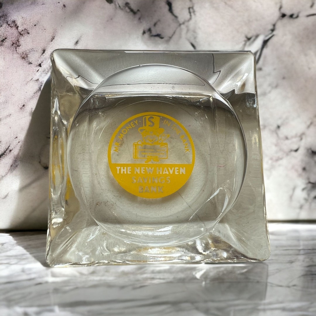 Vintage Clear Glass Ashtray New Haven Savings Bank Mr Money in Etsy