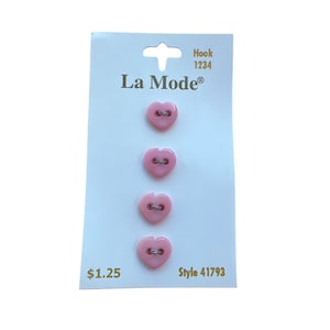 Vintage La Mode Pink Heart Buttons 3/8" 4 unidades Fabricado na Itália 1234 Novo em cartão