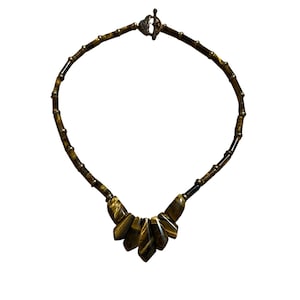 Vintage Tigerauge Kragen Collier Perlen Kupfer Knebelverschluss 45 cm