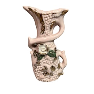 Vintage Mini Bud Vase Pink Vine Gold trim Flower green leaves Made in Japan