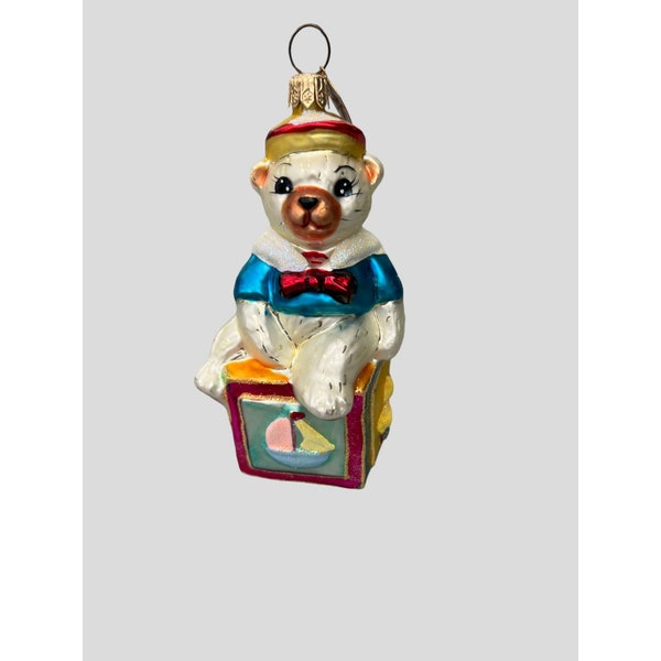 Christopher Radko Bearly Sailin Christmas Ornament Blown Glass 5" tall