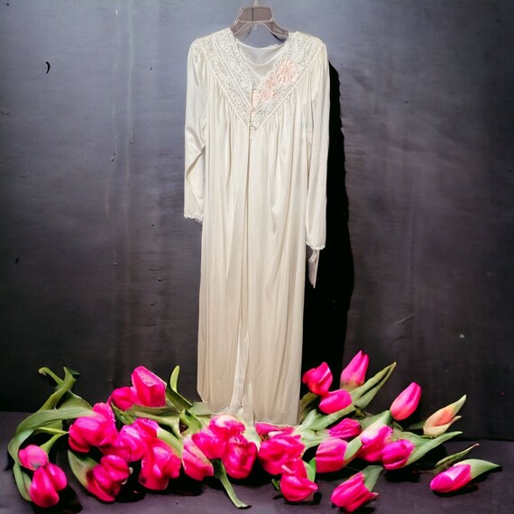 Vintage Shadowline 2 Peignoir Set Gown Robe Ivory… - image 1