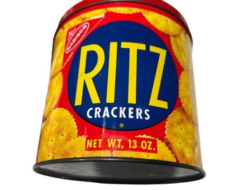 Vintage 1974 Ritz Crackers lidded tin Nabisco 6" x 6" has some light wear SEE PICTURES